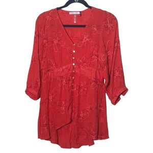 NWT Figueroa & Flower Red Blouse Small Boho Button Front w Attached Camisole